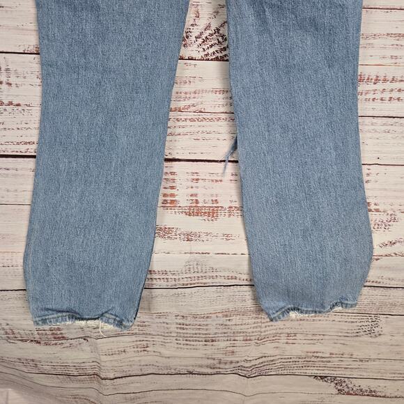 Abercrombie & Fitch 90's Straight High Rise Jeans Sz 24 Busted Knee Grunge Denim - Picture 7 of 15